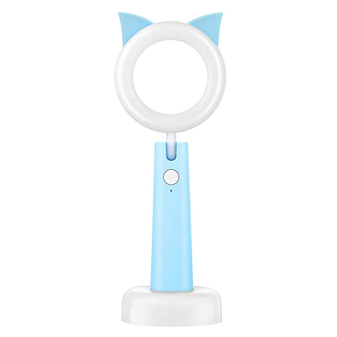 Cute Animal LED Nursery Desk Lamp for Reading, Night Light/Flashlight for Kids: HeeJo, Portable and USB Rechargeable, Adjustable Brightness with 3 Modes, and Auto-Off Function(Blue Cat)
