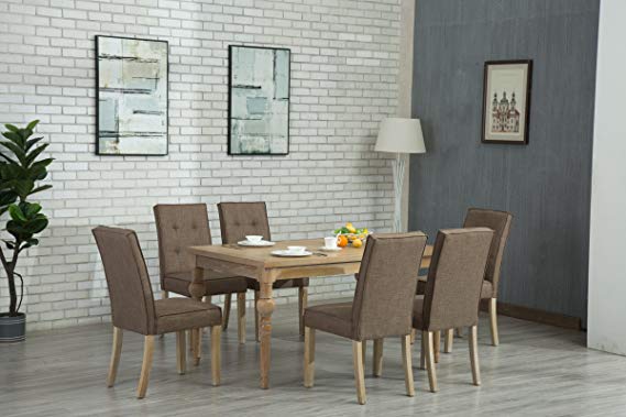 Oliver Smith - Roosevelt Collection - 7 Piece Dining - Table and 6 Chairs - Dinette Table Linen Chairs Set Antique Washed Oak 150262darkgrey