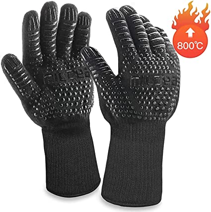 MILcea BBQ Gloves Grilling Gloves, Extreme Heat Resistant Up to 800 ℃/1472 ℉ Oven Mitts, Kitchen Silicone Gloves Oven Gloves for BBQ, Grill, Cooking, Baking, Welding, 1 Pair