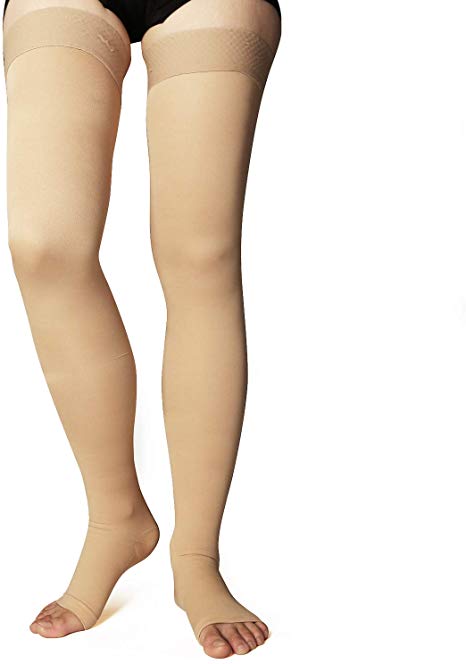 MD Thigh High Graduated Compression Stockings Open-Toe 23-32mmHg Firm Medical Support Socks for Varicose Veins, Edema, Spider Veins Thin NudeXL