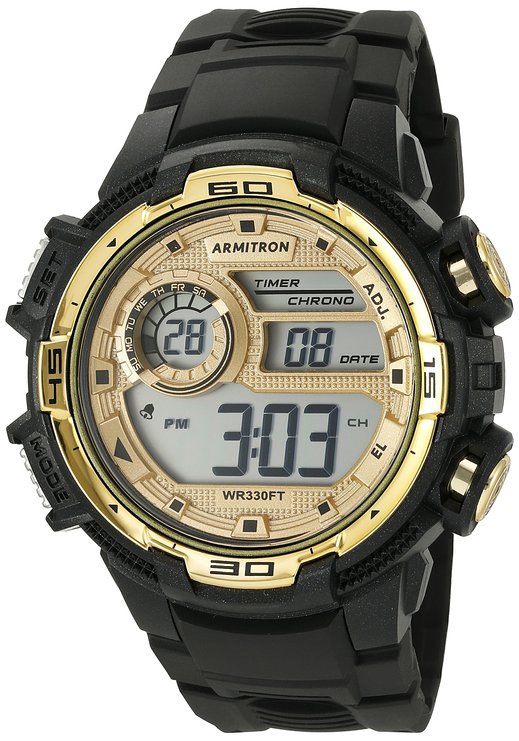Armitron Sport Men's 40/8347BKGD Gold-Tone Accented Digital Chronograph Black Resin Strap Watch