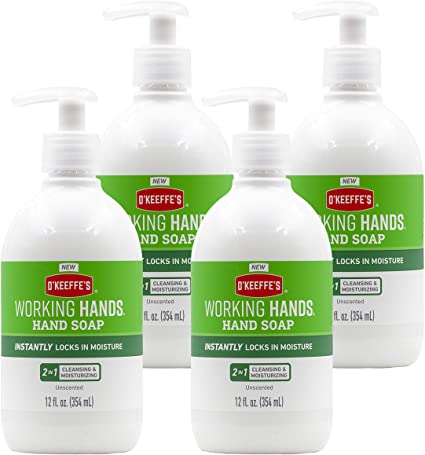 O'Keeffe's Working Hands Moisturizing Hand Soap 12 ounce Pack of, White, Unscented, 48 Fl Oz, (Pack of 4)