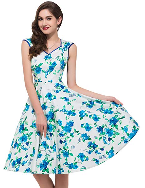 GRACE KARIN Women 50's Cocktail Dresses Floral Print Swing Dress CL7600