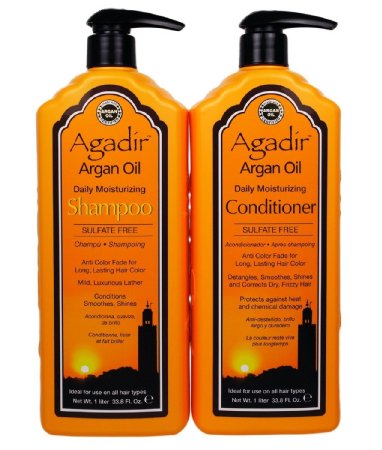 Agadir Argan Oil Daily Moisturizing Shampoo and Conditioner Liter Combo Set 338 oz