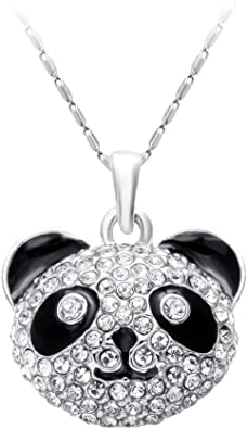 SENFAI Fashion Crystal Cute Panda Bearcat Pendant Necklace Woman Clavicle Chain Necklaces (18 Inches)