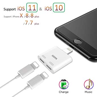 XBRN Dual Lightn Phone Adapter Splitter Compatible IP 8, 2 in 1 Light Headphone Jack Audio   Charge Cable Adapter Support IP X/ 7 Plus and 8 Plus's Call Sync,Music Control,Charge
