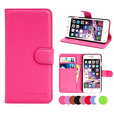iPhone 6 Plus 5.5" Case,Ownest Screen Protector Premium Leather Flip Wallet Cover Built-in Card and Cash Slots with Kickstand for iPhone 6 Plus 5.5" [Wallet Feature]-[Rose]