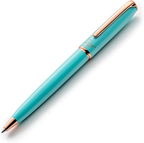 ZenZoi Turquoise Ballpoint Pen Set – Elegant Luxury Pens for Women, Men W/Rose Gold Trim, Black Ink Schmidt Refill 0.7 mm, High End Pen Gift Box. Nice, Fancy, Refillable Smooth Writing Ball Pen