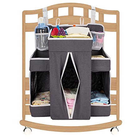 Biubee Baby Large Diaper Nursery Organizer-17.3"x 20.5"x 7.1" Changing Table Hanging Organizer Diaper Caddy Storage for Nursery Essentials(dark grey)