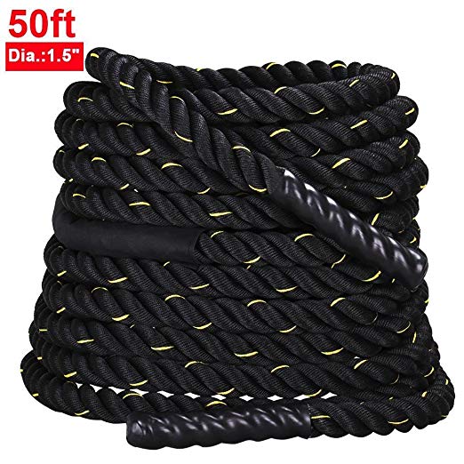 Yaheetech 1.5" 30'/40'/ 50' FDY/POY Battle Ropes Workout Training Exercise Rope Fitness Rope with/without Protector Sleeve