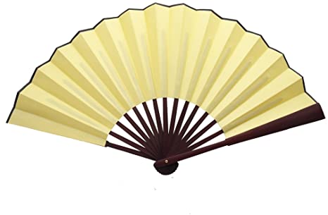 TrendBox Chinese Traditional Nylon-Cloth Handheld Folding Fan for Pratice Performance Dancing Ball Parties Unisex - Cream Yellow