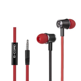 G-Cord Universal 3.5mm In-Ear Earbuds with Built-in Mic Stereo Headphone Tangle-Free Wired Earphones (Black/Red)