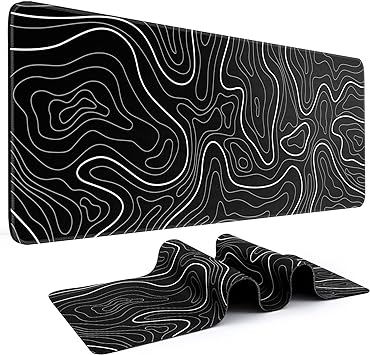 DIGSOM Gaming Mouse Pad Large Keyboard Pad 31.5 x 11.8in Topographic Mouse Pad Black and White Mouse Pad for Keyboard with Anti-Slip Rubber Base, Extended Desk Pad XL Keyboard Pad Mouse Mat