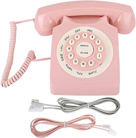 Pink Vintage Telephone, Classic Old Style Retro Landline Phone, Wired European Telephone with Big Buttons for Home Desk Office Decoration Gift