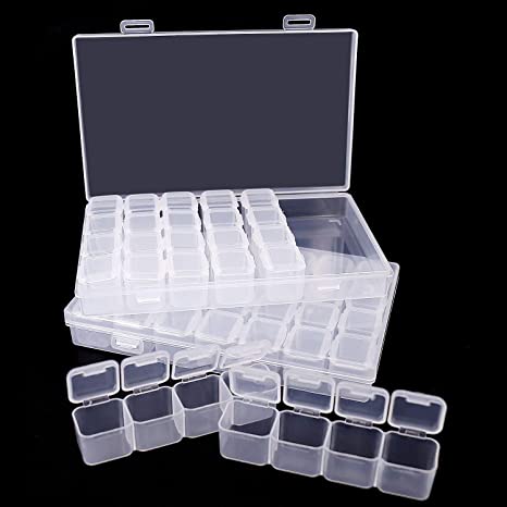 2 Pack Diamond Embroidery Box, Each Bead Organizer Case with 28 Mini Adjustable Compartments Grids for Embroidery Storage