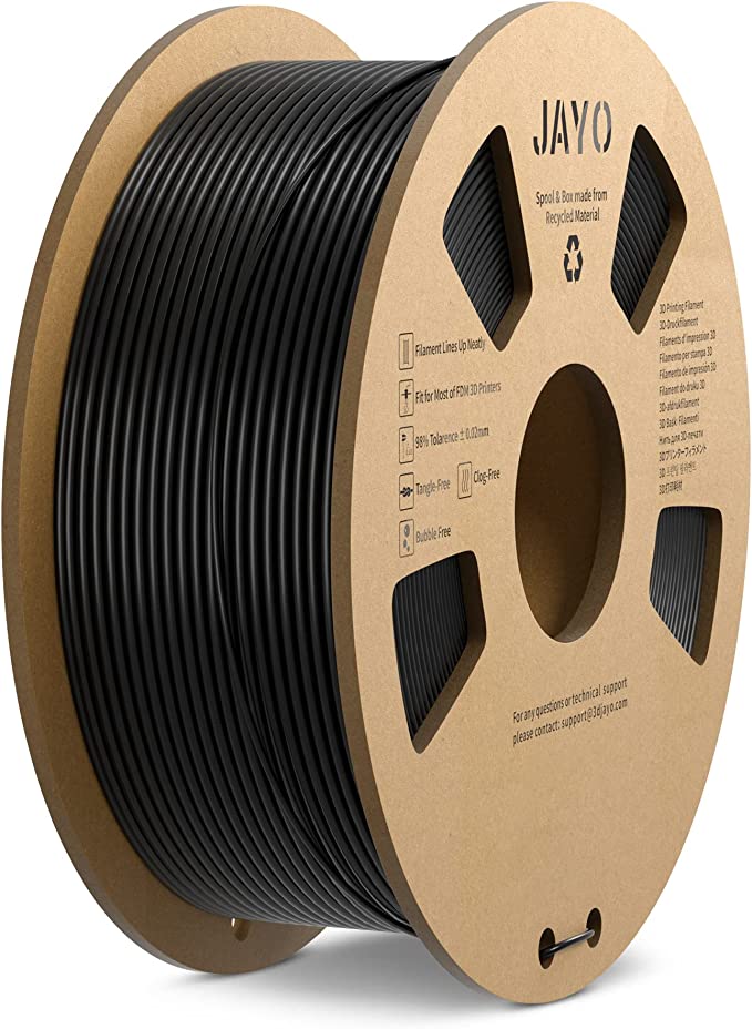 JAYO PLA 3D Printer Filament, 1.75mm PLA Printing Material Dimensional Accuracy /- 0.02mm, 1.1KG Spool Consumables Fit for FDM 3D Printers, PLA Black