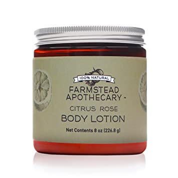 Farmstead Apothecary 100% Natural Body Lotion with Organic Safflower Oil, Organic Sunflower Oil & Organic Vitamin E Oil, (Citrus Rose)