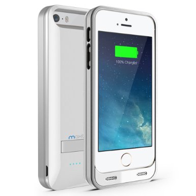 iPhone 5 Battery Case  Maxboost Atomic S iPhone Charger For Apple iPhone 5  iPhone 5s APPLE MFI Certified Protective 2400mAh Battery Pack Juice Power Case with Built-in Kickstand -WhiteSilver