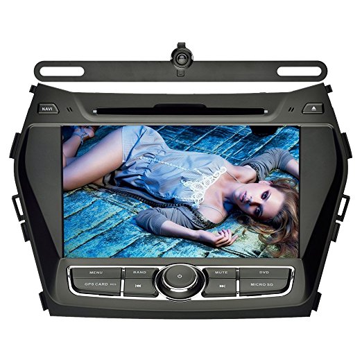 YINUO Quad Core 1024600 Android 5.1.1 Car DVD Player GPS Stereo for Hyundai IX45/Santa Fe 2013 8 inch In Dash Navigation Receiver support SWC/OBD2/AV-IN with Mic & 8GB Map Card,Backup Camera Included