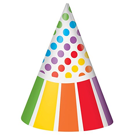 Rainbow Party Hats, Pack of 8