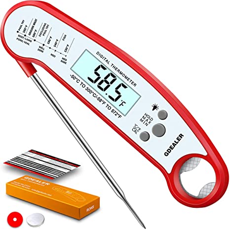 GDEALER Digital Waterproof Instant Read Meat Thermometer with Backlight Calibration Bottle Opener for Kitchen Cooking Candy Food Grilling BBQ Baking Oil Deep Fly