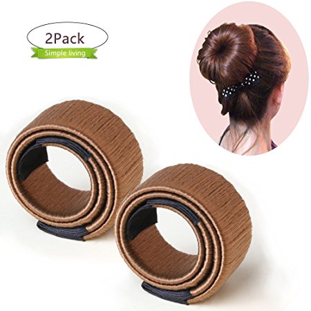 PrettyDiva Easy Hair Bun Maker, 2Pcs French Twist Hair Bun Donut Perfect Hair Rollers for Kids Ballet (Brown)