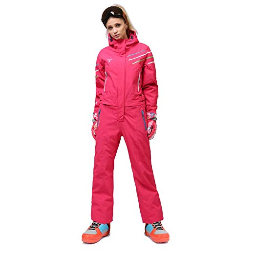 Mous One Ski Suit Women Rose Red Snowsuit Winter Outdoor Waterproof Insulated Coverall Suit with Reflector for Female