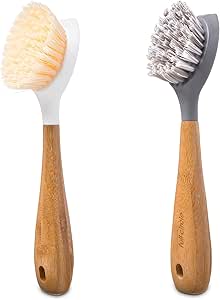 Full Circle Be Tenacious Bamboo Dish Brush Set – Sustainable Cleaning Tools for Cast Iron, Dishes, Pots, Pans – Includes Be Good & Tenacious C Brushes, Tough Bristles – Pack of 2