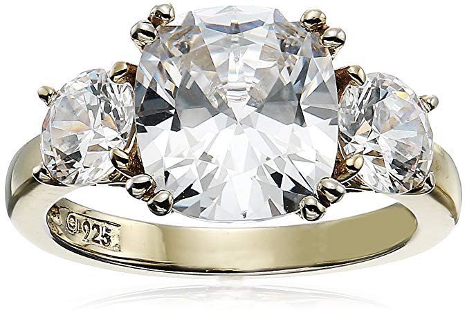 Yellow-Gold-Plated Sterling Silver Cushion Cut Celebrity "Meghan" Ring set with Swarovski Zirconia