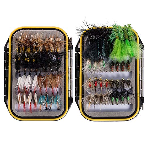 Bassdash Fly Fishing Flies Kit Fly Assortment Trout Bass Fishing with Fly Box, 36/64/72/76/80/96pcs with Dry/Wet Flies, Nymphs, Streamers, Popper