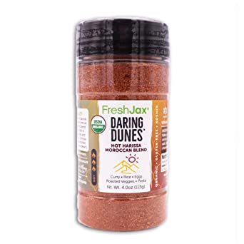 FreshJax Organic Spice Blends (Daring Dunes Hot Harissa Moroccan Blend) - Large BPA-Free Bottle, Gluten-Free, Kosher