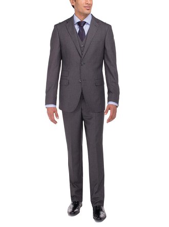 Luciano Natazzi Men's Two Button Tweed 3 Piece Modern Fit Vested Suit