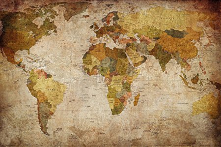 Wallpaper used look – wall picture decoration Globe Continents Atlas World Map Earth Geography retro old school vintage map poster wall decor by GREAT ART (82.7 Inch x 55 Inch/210 x 140 cm)