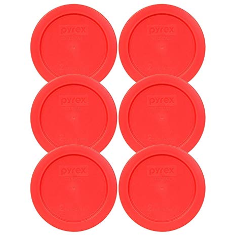 Pyrex 2 Cup Round Storage Cover #7200-pc for Glass Bowls (Pack of 6) - Red