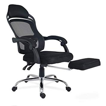 Reclining Office Desk Chair with Footrest, Adjustable High Back Ergonomic Computer Task Chair, for Office, Home and Study Room (Black)