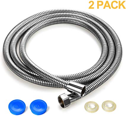 Gwertipab Shower Hose Stainless Steel 1.5 m Replacement Anti-Kink Flexible Hose with 2 Washers for Bathroom (Set of 2)
