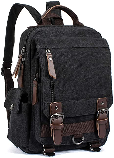 Leaper Retro Canvas Messenger Bag Backpack Travel Bag Cross Body Bag Black