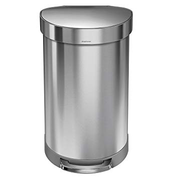 simplehuman 45 Liter / 12 Gallon Stainless Steel Semi-Round Kitchen Step Trash Can with Liner Rim, Brushed Stainless Steel