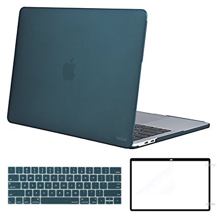 Mosiso MacBook Pro 13 Case Newly Designed Corner Safeguard for Newest 2017 & 2016 Release A1706 / A1708 w/ or w/o Touch Bar, Plastic Hard Case with Keyboard Cover with Screen Protector, Deep Teal