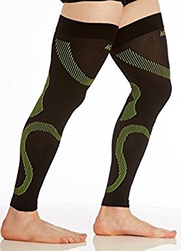 MoJo Sports Recovery Compression Thigh Sleeve - Treat Hamstring and Quad Injuries - Hamstring Compression Sleeve - Running Compression Thigh Sleeve - Reduce Cramping increase recovery (Large, Black Green)