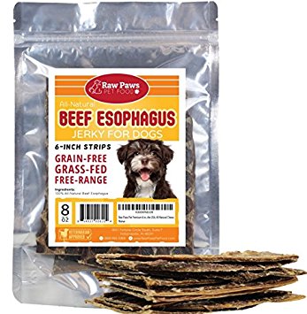 Raw Paws Pet Premium 6-inch Beef Jerky Dog Treats - Esophagus Dog Treats - Beef Jerky for Dogs - Naturally High Glucosamine & Chondroitin Dog Treats - Grain-Free, No Antibiotics or Hormones