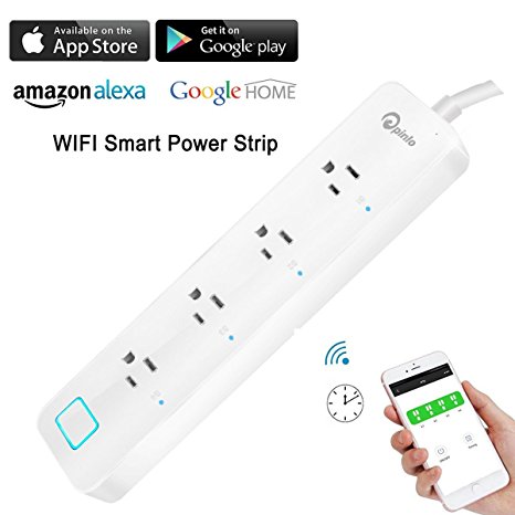 WiFi Smart Power Strip Surge Protector, Voice Control with Alexa and Google assistant, Individual Control, Timing function, Multi Plug 4 Outlets, Remote Controlled appliances, No Hub Required