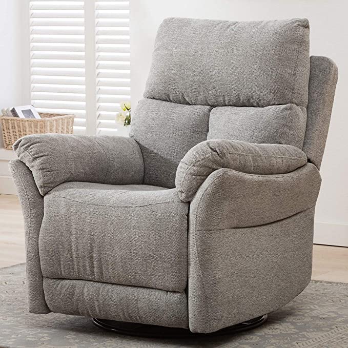 ANJ Swivel Rocker Fabric Recliner Chair - Reclining Chair Manual, Single Modern Sofa Home Theater Seating for Living Room (Silver)