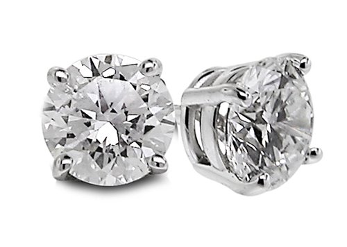 Diamond Studs Forever - 1/4 Carat Total Weight Solitaire Diamond Earrings GH/I1-I2 14K White Gold