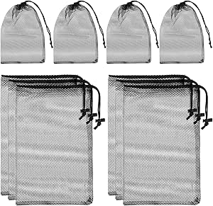 Sliverdew 10PCS Small Mesh Bags Drawstring Black Nylon Mesh Drawstring Bag Mini Mesh Pouch Bag Nylon Net Bags with Drawstrings Small Travel Stuff Bags Sacks 8 x 12 inch