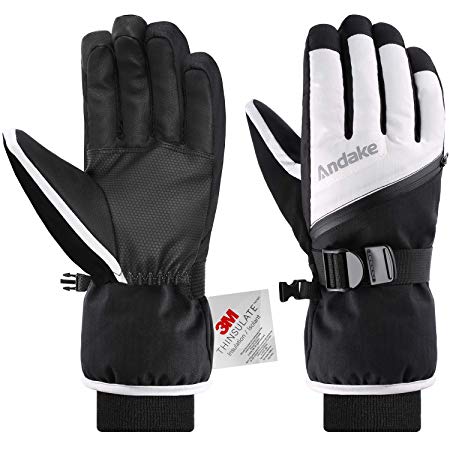 Andake Ski Gloves, Waterproof 3M Thinsulate TPU Membrane Women's Winter Gloves with Non-Slip PU Palms for Skiing, Snowboarding, Riding, Climbing and Skating