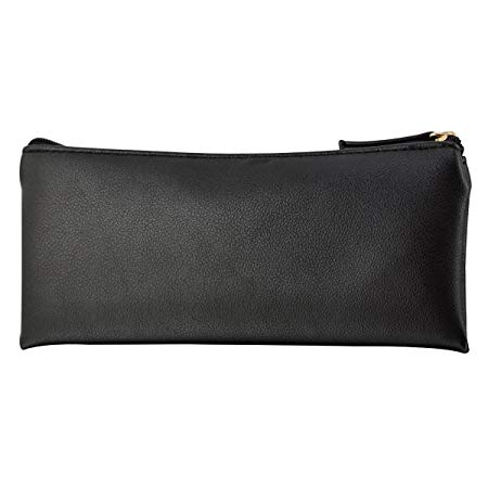 XYBAGS PU Leather Small Pencil Case Pen Bag with Zipper, PU Leather Makeup Pouch Makeup Case Cosmetic Pouch (Black)