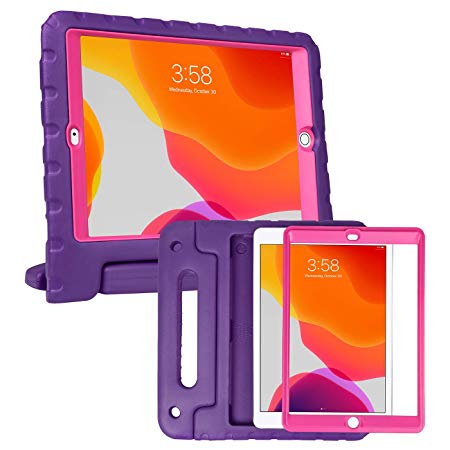 HDE iPad 7th Generation Case for Kids with Built-in Screen Protector – iPad 10.2 inch 2019 Case for Kids Shock Proof Protective Heavy Duty Cover with Handle Stand for 2019 Apple iPad 10.2 Purple Pink