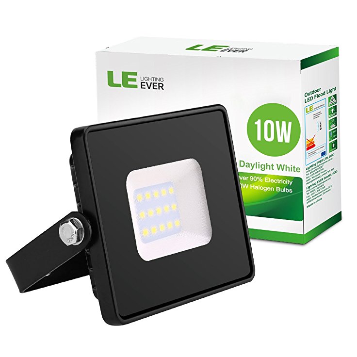 LE 10W LED Flood Lights, LED Outdoor Lighting, 100W Halogen Bulb Equivalent, 800lm, Waterproof, Daylight White, LED Security Light, Floodlights, Wall Washer Light