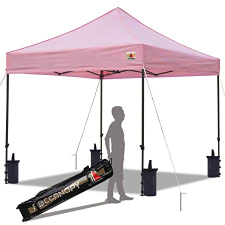 ABCCANOPY Pop up Canopy Tent Commercial Instant Shelter with Wheeled Carry Bag, Bonus 4 Canopy Sand Bags, 10x10 FT Pink